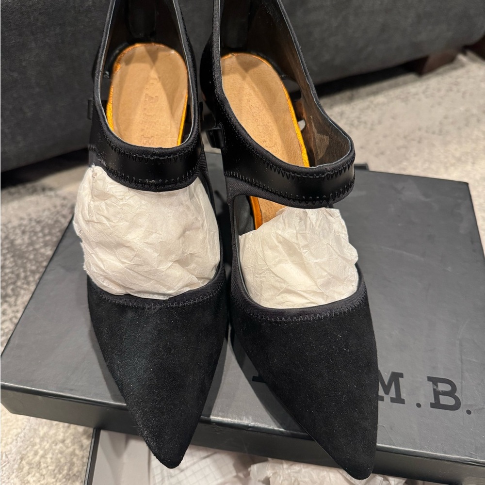 L.A.M.B. Black Suede Heels